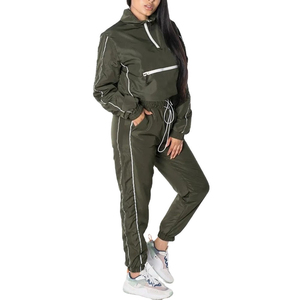 Custom <b>Running</b> Fitness Active Cropped <b>Reflective</b> Sport <b>Jacket</b> and Trouser Adjustable Windbreaker Tracksuit for Women - Product Image 5
