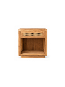 Modern Raw Teak Wood Rattan <b>Bedside</b> Table Drawer <b>Shelf</b> Luxury Quality Nightstand Bedroom Apartment Living Room Dining Home - Product Image 4