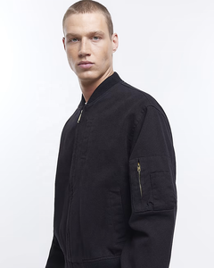 Blouson Bomber en Laine Noire Personnalisé pour Homme avec Col Montant Coupe Classique Mode Hiver Service OEM Disponible Imperméable Coupe-Vent - Product Image 4