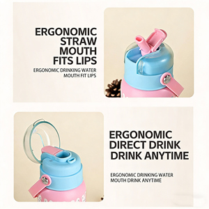 Bouteille d'eau isotherme en acier inoxydable 316 pour enfants, 500 ml, double ouverture, avec poignée portable, motif animal mignon, tasse thermos pour enfants - Product Image 5