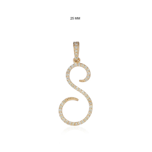 Pendentif fin fait main en or jaune 14 carats avec grand initiales S en diamant naturel pavé, bijoux unisexes en gros - Product Image 2