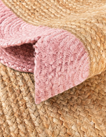 Tapis de couloir en jute naturel rose fait main à bords festonnés, style ferme, pour entrée, cuisine ou couloir
