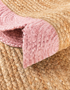 Alfombra de Yute Natural Hecha a Mano con Borde Festoneado Rosa, Alfombra para Pasillo, Cocina, Entrada, Estilo Rústico - Product Image 3