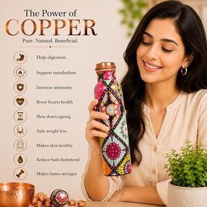Vase en cuivre pur mosaïque bohème |   Bouteille en cuivre décorative sans joint, émaillée, avec bouchon à vis - Product Image 2