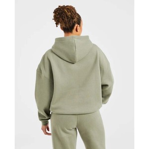 Youth Chenille Patch Stand Pullover Hoodie Loose Heavyweight Cotton Poly Blend Brushed Fleece Lined Solid Spring Sporty Digital - Product Image 2