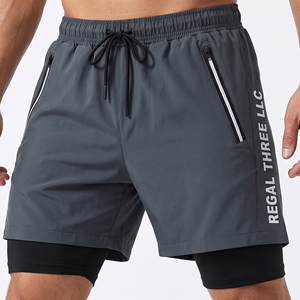 Custom Logo Print Double <b>Layer</b> Shorts Men Gym Eco-Friendly Drawstring Short Sports Compression 2 In 1 Short Pant Zipper Pockets - Product Image 1