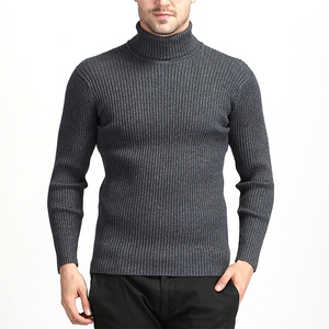 AL SWANS INTERNATIONAL Pull col roulé côtelé noir pour homme, manches longues, tricoté, couleur unie, coton anti-boulochage, automne - Product Image 4