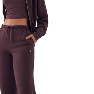 Conjunto de Sudadera con Capucha y Pantalones Anchos de Felpa de Algodón para Mujer, Top Corto con Cremallera, Ajuste Relajado, Ecológico, Marca Privada, Suministro al por Mayor - Product Image 3