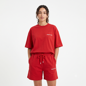 Conjunto de Verano Cómodo y a la Moda para Mujer, Camiseta Holgada de Color Sólido y Pantalones Cortos, Conjunto de 2 Piezas - Product Image 1