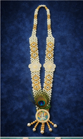 Collier artisanal religieux en alliage plaqué or avec perles d'imitation Krishna Mala, pendentif plume de paon, pour mariage hindou