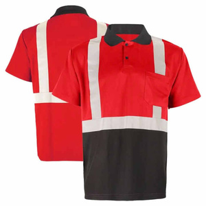 Men's High Visibility Reflective <b>Work</b> Polo Shirt Red <b>Black</b> With Silver Stripes Short Sleeve Polyester Uniform - Product Image 5