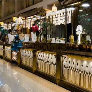 Comptoir de buffet de luxe en acier inoxydable doré |   Présentation des plats pour les mariages et les banquets d'hôtel |   Livraison rapide - Product Image 5