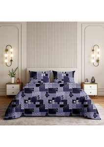 Drap de lit en coton imprimé design |   Couvre-lit bleu marine à motif floral avec housses de coussin assorties pour chambre à coucher - Product Image 3
