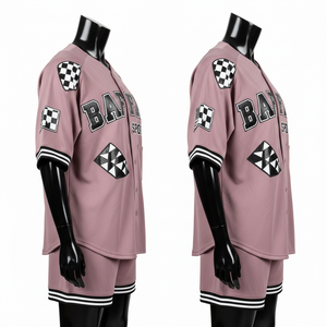 Ensemble short et maillot de baseball pour femme, léger, en polyester mesh respirant, couleur rose, avec logo personnalisé, ensembles pour femme 100% coton - Product Image 3