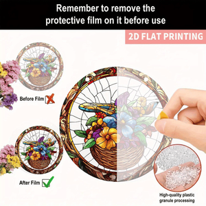 CIFbuy Panier suspendu rond en acrylique attrape-rêves, fleurs et cristaux colorés, décoration d'intérieur, TikTok pour service de retrait Temu - Product Image 5