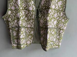 Floral <b>Quilted</b> Cotton Vest Women's V-Neck Sleeveless <b>Jacket</b> Spring Reversible Open Stitch <b>Patterned</b> Outerwear GIFT FOR HER - Product Image 5