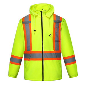 Sweat à capuche réfléchissant de sécurité en molleton 100 % coton de haute qualité avec fermeture éclair, brodé, pour l'automne, veste de sécurité pour travaux extérieurs - Product Image 1