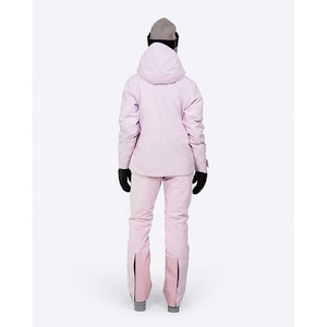 Veste de ski rose à capuche pour femme, imperméable, zippée, manteau de neige extensible dans quatre directions, veste de neige à col haut pour femme - Product Image 4