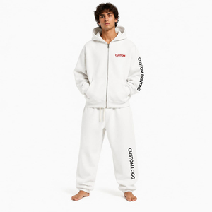Custom Men's Oversized Tracksuit Heavyweight Cotton Full <b>Zip</b> <b>Hooded</b> Jogger Set Custom Printing Streetwear Wholesale Manufacturer - Product Image 1