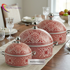 Casserole isotherme décorative à double paroi en acier inoxydable, aux designs arabes traditionnels uniques, pour servir et maintenir les aliments au chaud - Product Image 3