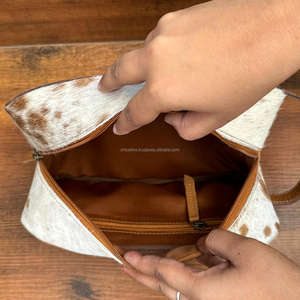Custom Travel Makeup Bag Portable Hand Tooled Leather <b>Toiletry</b> Pouch Multifunctional Hair on Cowhide Cosmetic Bag for Women's - Product Image 6