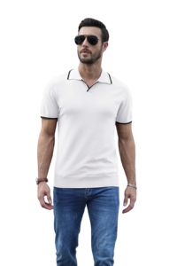 T-shirt en jersey de coton respirant pour homme, blanc, à manches courtes, tricoté, couleur unie, coupe classique, avec logo frontal, 220g - Product Image 5
