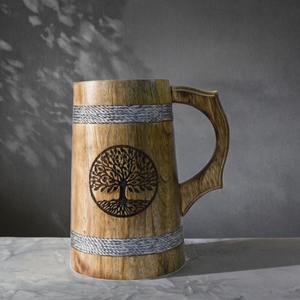 Rustic Japanese <b>Wooden</b> Coffee Mug Handmade Natural Wood Beer <b>Cup</b> Sustainable Decorative Kitchen Drinkware - Product Image 3