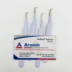 Venta al por mayor profesional blanco 90 grados pinzas de extensión de pestañas de alta calidad de acero inoxidable plata brillo puntiagudo personalizado - Product Image 2