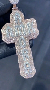 Pendentif Croix Bling Diamant Moissanite VVS Coupe Ronde GRA Hip Hop Personnalisé Lettre Plaqué Or Argent 925 Iced Out - Product Image 2