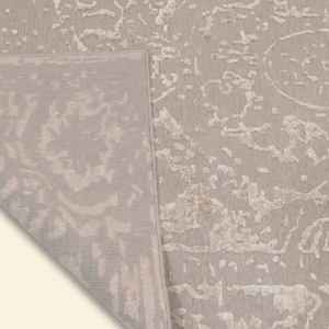 Tapis en laine tufté à la main beige ivoire vieilli, motif médaillon, antidérapant, écologique, pour salon et hôtel - Product Image 5