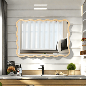 Specchio da parete rettangolare ondulato in legno massello 40 \ "X 28 \" legno naturale arredamento moderno per bagno soggiorno sala da pranzo guardaroba - Product Image 3