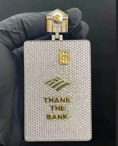 จี้ห้อยคอ Iced Out Thank the Bank สไตล์ฮิปฮอป/ร็อค ประดับคริสตัลและมอยส์ซาไนต์แบบไมโครเพฟ พร้อมเงินแท้ 925 สำหรับทุกเพศ - Product Image 2