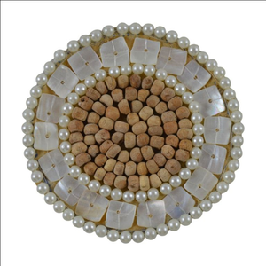 Handmade Beaded <b>Coaster</b> | Heart Shaped Blue and <b>White</b> Striped Seed Bead Cup Mat for Luxury Home Dining Decor - Product Image 2