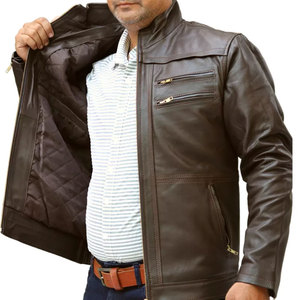 Chaqueta de Cuero Genuino para Hombre, Diseño Nuevo, Cuello Alto, Mangas Largas, Estilo Vintage, con Capucha y Logotipo Frontal, Ropa Urbana de Otoño - Product Image 4