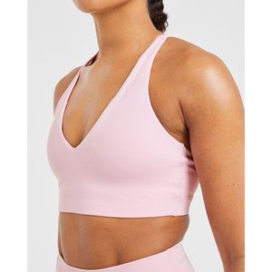 Custom Branded Comfortable Sports <b>Bra</b> Adjustable Back <b>Straps</b> V Shaped Neckline High Impact Women's Fitness Sports <b>Bra</b> - Product Image 1