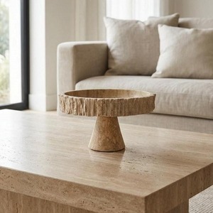 ชามหินอ่อนทราเวอร์ทีนทำมือสำหรับตกแต่งโรงแรม ร้านอาหาร บ้าน และเป็นของขวัญพรีเมียม - Product Image 2