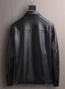 Veste de moto en cuir véritable pour homme, noire, en cuir souple, style motard, col montant, poches, coupe longue, imperméable - Product Image 4