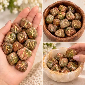 Ensemble de pierres runiques Unakite, 25 runes vikings Elder Futhark, pierres de divination nordiques avec pochette en velours - Product Image 4