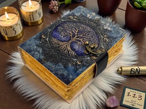 Herb Heritage Handmade Buffalo Leather Tree Life Journal <b>Pagan</b> Grimoire Book Shadows Embossed Logo Sewing Bound Vintage - Product Image 6
