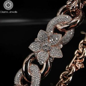 Charm_Jewells 14K Gold Plated Silver Moissanite Flower <b>Statement</b> <b>Necklace</b> Link Chain Unisex Luxury IGI Certified Hip Hop Party - Product Image 2