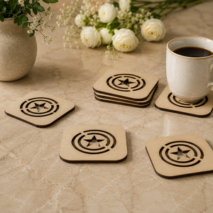Captain Shield Laser Cut Solid Wood Coaster Handcrafted Heat Resistant Drink Mat Superhero <b>Table</b> <b>Protector</b> Coffee Tea - Product Image 1