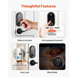 Set Serratura Porta con Impronta Digitale - Maniglia Biometrica Elettronica con Touchscreen e Chiusura Automatica per Porte in Legno - Product Image 5