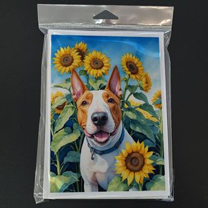 Whimsical NEW English Bull Terrier Sunflowers Tarjetas de felicitación Pack 8 Tarjetas de nota en blanco con sobres A7 Tamaño 5x7 - Product Image 3