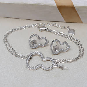 S925 Silver Gourd Ring Earnail <b>Bracelet</b> Women's Fashion Jewelry <b>Set</b> Pearl DIY Handmade Accessories Empty Tray Trendy Silver Tray - Product Image 2