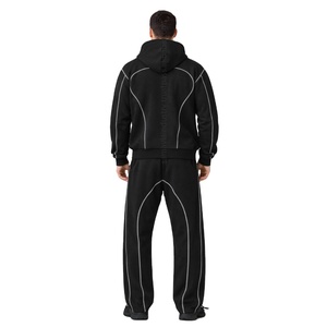 RTP Stitched Piping Zip Cropped Hoodie Baggy Track Pants <b>Set</b> Custom Heavyweight Fleece 2 Piece Casual Breathable Samavia Men's - Product Image 3