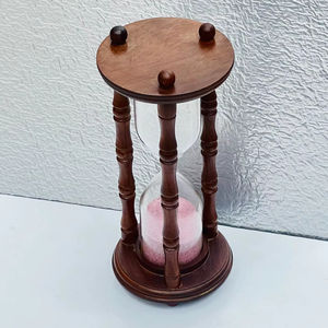 Reloj de Arena de Madera de 8.5'' con Arena Rosa |   Reloj de Arena Decorativo para Mesa con Diseño Rústico de Cruz de Ángel para Fiestas de Cumpleaños - Product Image 1