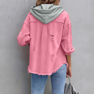 Nuevas sudaderas de mezclilla para damas, color rosa, manga larga, cierre de botones, bolsillo frontal, estilo urbano. - Product Image 4