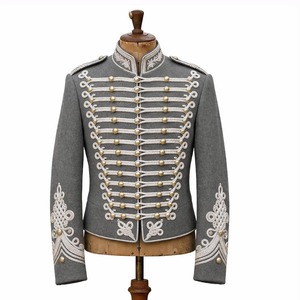 Men's <b>Yellow</b> Woolen Hussar Jacket With White Embroidery And Gold Buttons Formal Double Breasted Coat For Uniforms - Product Image 4