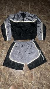 Custom Men's Shorts <b>Set</b> Zip up Reflective Windbreaker Jacket <b>Set</b> <b>Embroidery</b> Logo Nylon Waterproof Gradient Stripe Tracksuit - Product Image 6