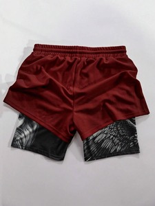 Men <b>Mid</b> Waist Double <b>Layer</b> Quick Dry Drawstring Closure Beach Shorts 3D Digital Print Athletic Fitness Workout Sport - Product Image 2